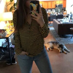 Splendid mock neck Henley blouse